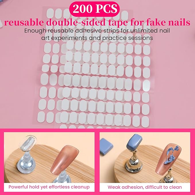 Nail Stand For Press Ons Extra-high Tip Holder For Painting Art Magnetic Acrylic Fake Nail Display Practice, Heart Shape with 200 PCS Double Sided Tape, Nail Supplies For Beginners Home Salon