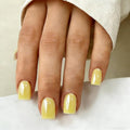 Chrome Light Yellow Press on Nails Short Square, Glazed Short Fake Nails with Sparkle Mirror Design, Shiny Glitter Glue on Nails with Glue, Cute Gel Nail Press ons for Fingernail 30 Pcs
