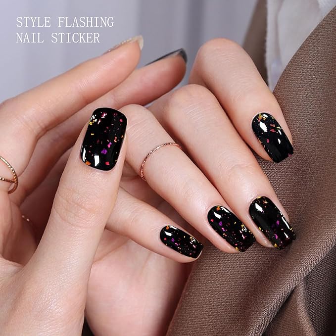JMEOWIO Gel Nail Stickers Purple Red Black Semi Cured Gel Nail Strips Wraps UV/LED Nails Art Design Decoration Accessories