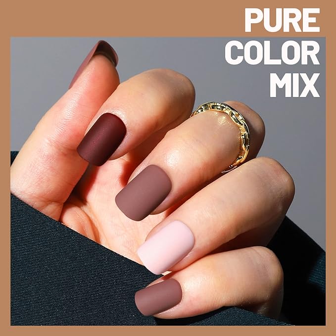 Teenitor Short Press on Nails,288Pcs Matte Acrylic Short Square Fake Nails Full Cover, Glitter Press On False Nails Glue on Nails