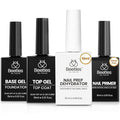 Beetles 4Pcs Top Coat and Base Coat Gel with Nail Dehydrator and Primer Set Acid-Free Hema-Free Nail Bond for Gel Polish Acrylic Nails, Long-Lasting for Professional Manicure Prep Kit