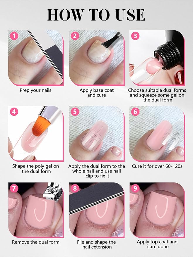 Poly Gel Toe Nail Form Set, EBANKU Reusable Toenails Dual Forms for Nail Extensions, Poly Gel Toe Nail Tips With Dual-Ended Brush, File and 5PCS Clips - 15 Sizes 150PCS