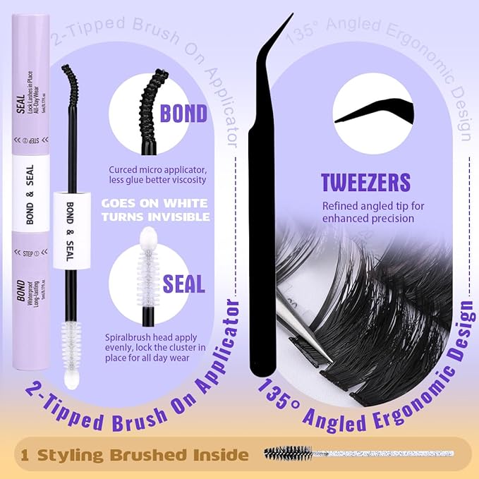 Kiromiro Lash Clusters Kit with Spikes Cluster Eyelash Extensions 12-20mm Fairy Wispy Eyelashes Clusters 216pcs Individual Fluffy DIY Cluster Lashe Kit (Bond and Seal, Tweezers included)