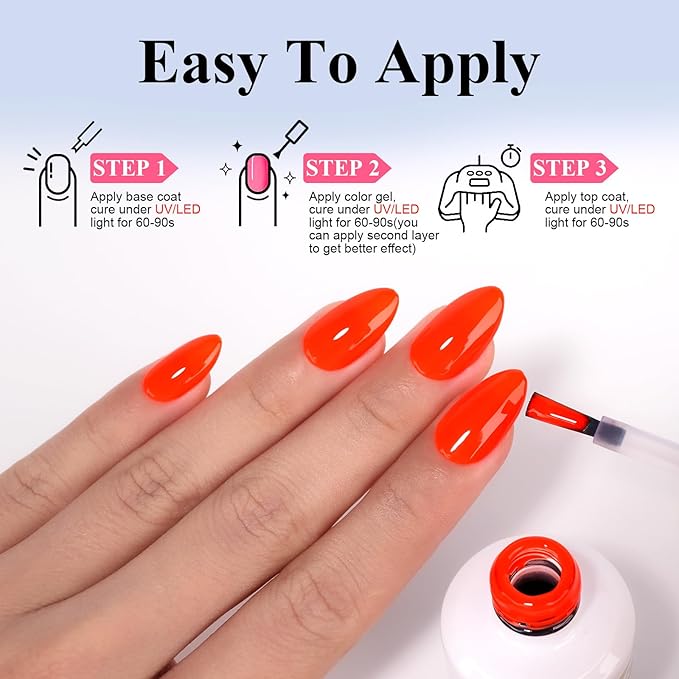 Imtiti Gel Gel Nail Polish, Neon Orange Red, 0.5 Fl Oz Soak Off LED UV, DIY Nail Art Kit for Women & Girls