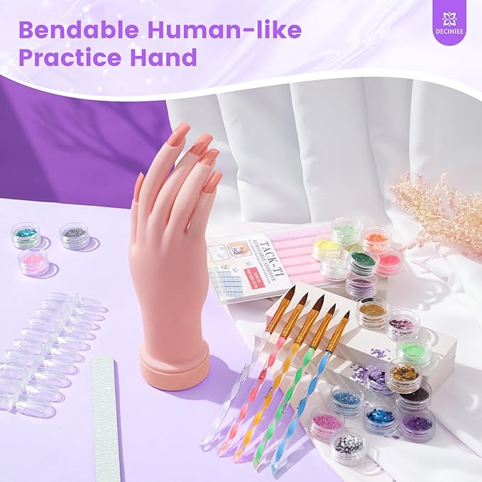 Nail Kit for Beginners with Everything: Professional Monomer Acrylic Nail Liquid Powder Set with Practice Hand Drill U V Light in Cosmetic Bag for Women Salon Home(Purple)