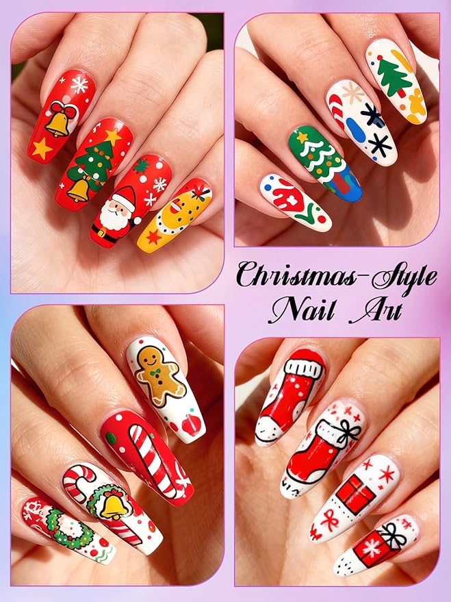 EBANKU 24 Colors Nail Art Pens, 3D Double Head Quick-Drying Nail Art Markers Acrylic Paint Nail Point Dotting Liner Pen No Squeeze Needed for Christmas Party