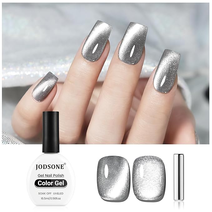 JODSONE 16.5ml Silver Cat Eye Gel Nail Polish Soak Off LED Gel Polish for Nail Art Manicure DIY Salon at Home Gift for Women