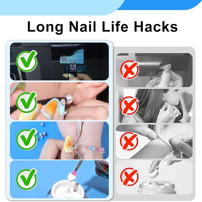 Life Helper Kit for Long Nails-Piercing Ball Grabber Tool,Bracelet Assistant,Card Grabber,Cream Spatula&Cable Clips|Nail Friendly Convenience Gadgets Set (6PCS)