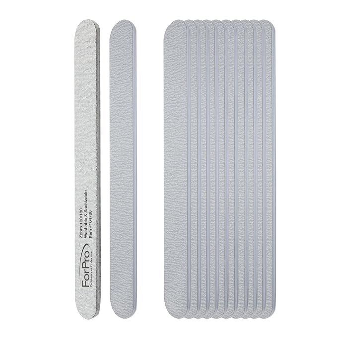 ForPro Professional Collection Nail Foam Boards, Zebra, 100/180 Grit, Double-Sided Manicure and Pedicure Nail Files, 7” L x .75” W, 12-Count