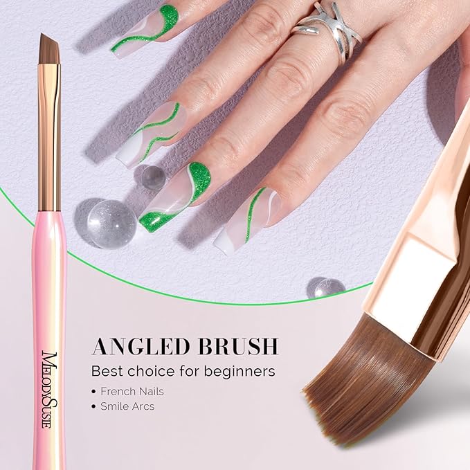MelodySusie 3Pcs Nail Art Clean Up Brushes,Flat/Oval/Angled Gel Nail Brushes,For Nail Art Design Painting DIY and Cleaning Polish Mistake on the Cuticles Or Gel Application