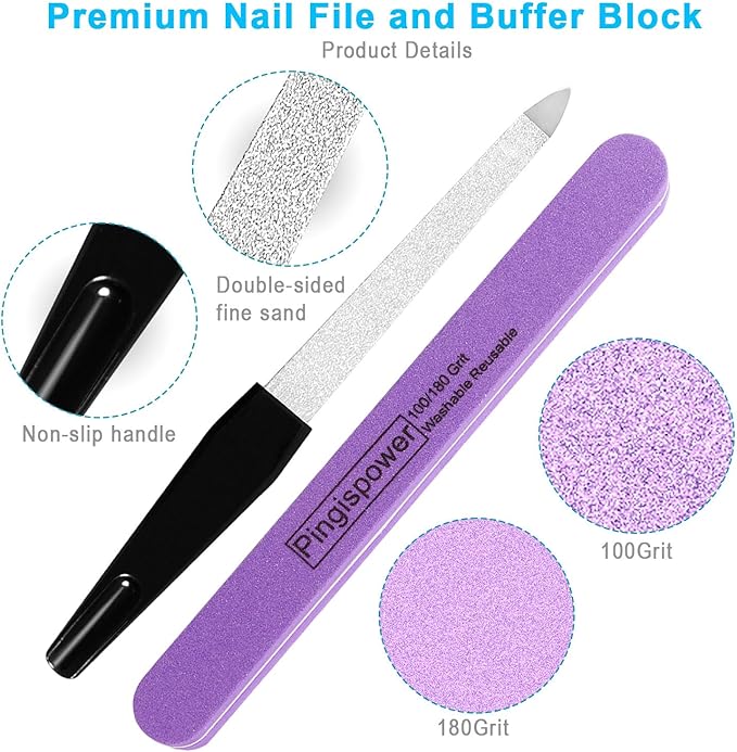 Nail Buffer Block (10 Pack), Professional Reusable Durable Nail Files and Buffers for Natural Nails, 100/180 Medium Grit Double Sided & Washable Manicure Kit for Women, Home, Salon &Travel