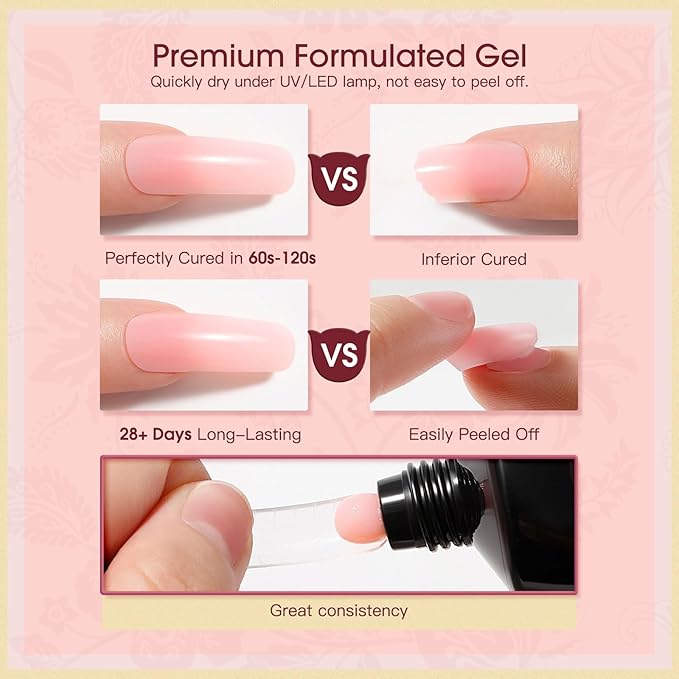 ROSALIND 2 oz Poly Nail Gel Millennial, Pink Poly Extension Gels Jelly Color Builder Pink Gel Quick Building Acrylic Nails Poly Extension Thickening Nail Art Trendy Beauty