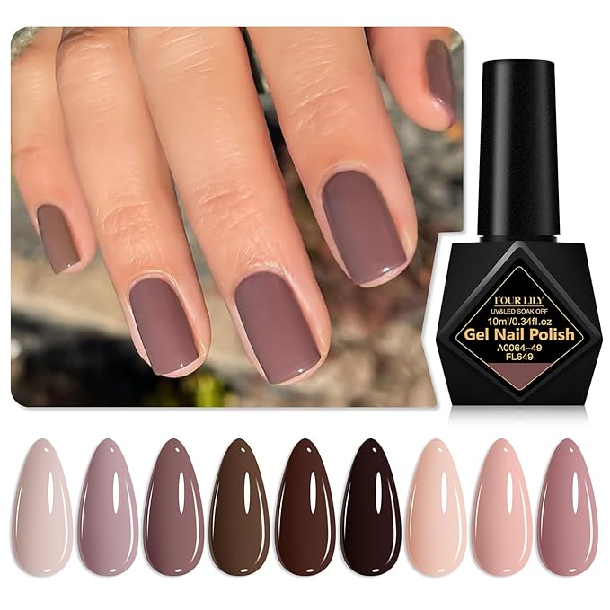Gel Nail Polish Kit,12PCS Red Black Nude Pink Silvery Nail Polish Set,Suitable for All Seasons,Soak Off UV Nail Art Manicure Gifts for Women Girl DIY Salon Home