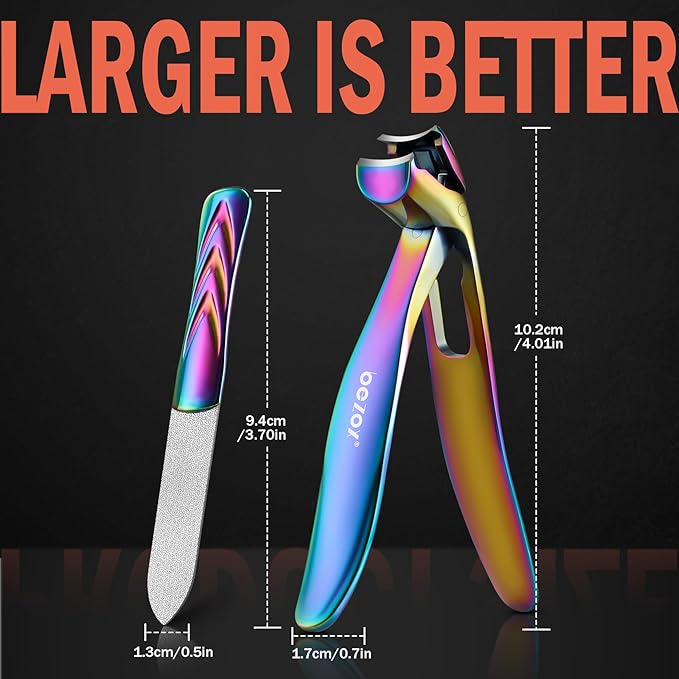 BEZOX Toe Nails Clipper - Toenail Clippers for Seniors Thick Toenails, Ergonomic Fingernail Clipper for Men and Women - Rainbow