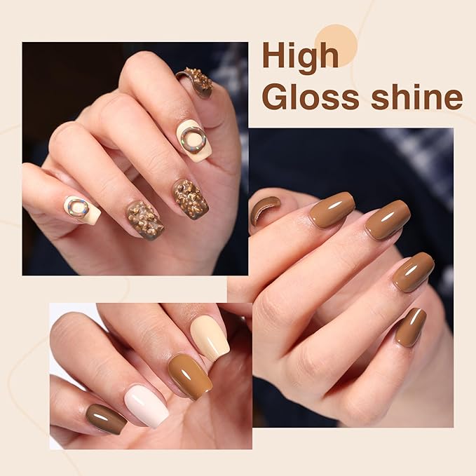 6Pcs 12ml Gel Nail Polish Set with Nude Brown, Gel Polish Kit for Salon DIY at Home, Soak Off LED UV Gel Nail Polish, Gifts for Women Girls