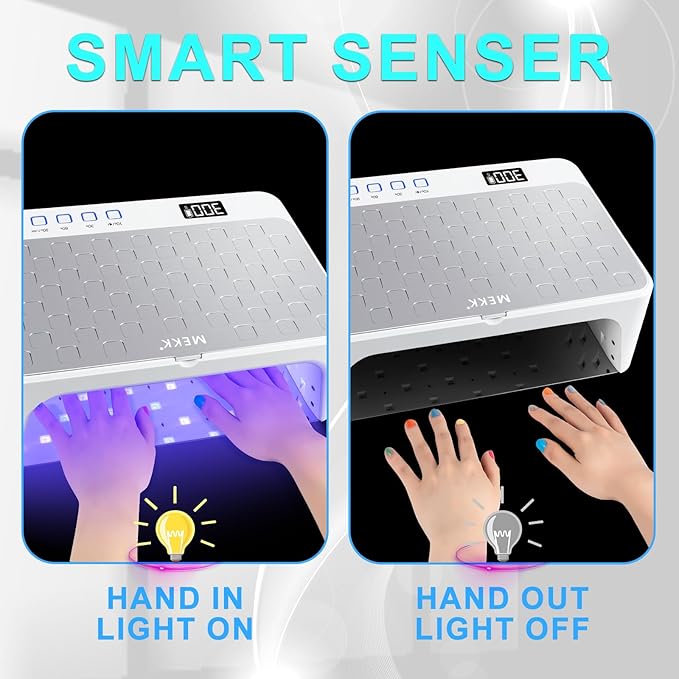 MEKK Professional UV LED Nail Lamp - Luxury Cordless UV Light for Gel Nails with Red Light Skincare,4+2 Timer Modes,Two-Hand Design, Nail Lamp for Salon & Home-White