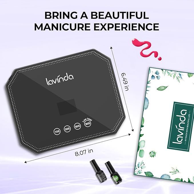 Lavinda 54W UV LED Nail Lamp – Plug-in Gel Nail Light with LCD Display, 4 Timers, Auto Sensor, Dual Wavelength, Nail Dryer for Home & Salon – Black