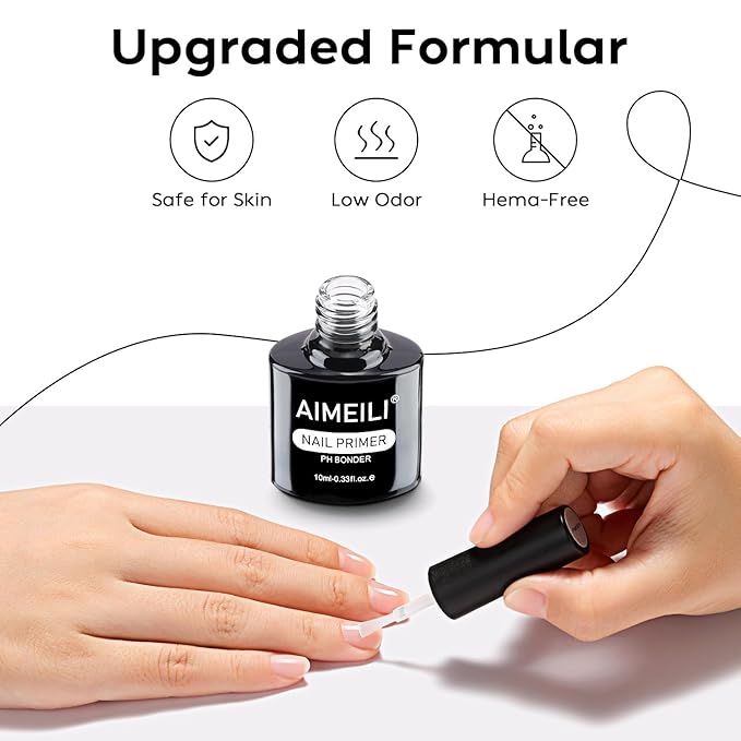 AIMEILI Nail Prep Bond Primer, U V LED Gel Foundation for Acrylic Powder and Builder Nail Gel