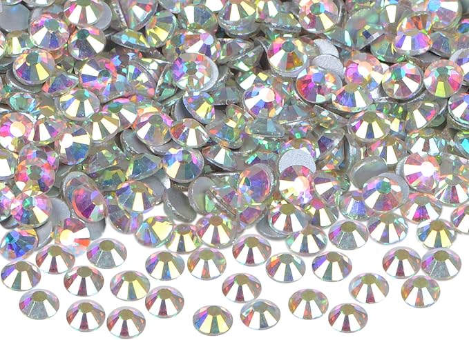 144PCS Art Nail Rhinestones Non Hotfix Glue Fix Round Crystals Glass Flatback for DIY Jewelry Making with one Picking Pen (ss40 144PCS, Crystal AB)