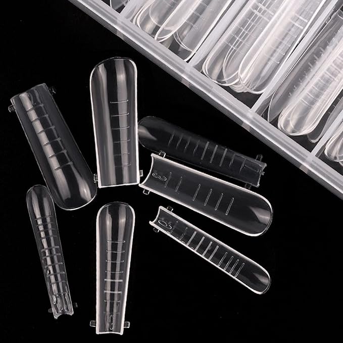 120 PCS/BOX Clear Dual Nail System Form UV Gel Acrylic Nail Coffin Artificial Ballerina Nails Tips Nail Tip 12 Sizes with Scale