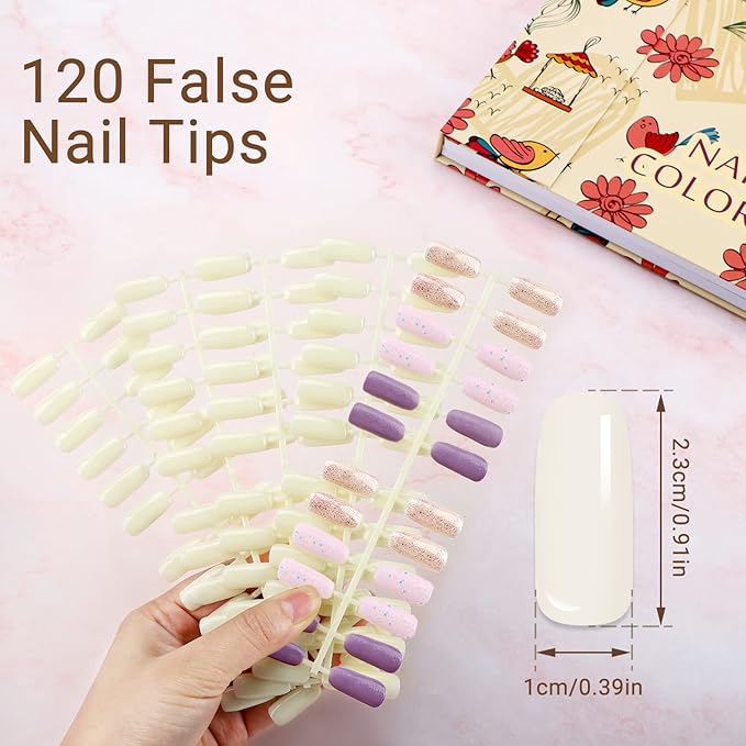 Segbeauty 120 Nail Colors Display Book, Nail Polish Organizer Cardboard with 120 False Nails Tips, Professional Salon Nails Gel Polish DIY Color Chart Card Swatches Stick Supplies Showcase Tool