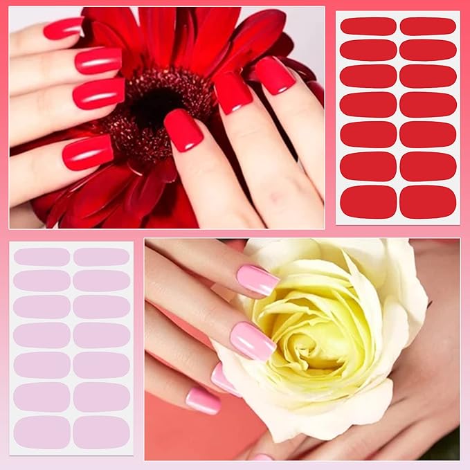 DANNEASY 24 Sheets Full Nail Wraps Nail Polish Stickers for Women Solid Color Nail Polish Strips Gel Nail Strips Self Adhesive Fingernail Stickers Manicure Kit with 1pc File, Cuticle Stick
