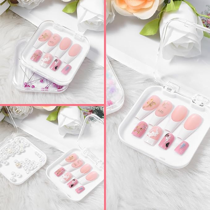 4PCS 2.95" Nail Art Display box Acrylic Press On Nail Storage Box Packaging Box with Adhesive Double Sided Tape for Nail Business Nail Art Nail Salon(White)