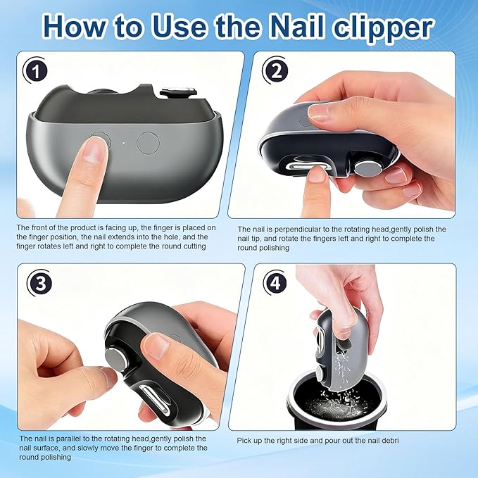 Electric Nail Clippers for Seniors,Smart Nail Clippers 2026 New 3 in 1 Electric Toenail Clipper with Polishing and LED Light,Smart Toenail Clipper 2 Adjustable Speeds for Adults,Baby (Grey)