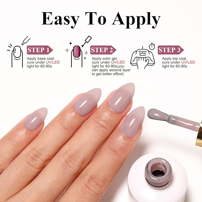 Imtiti Glitter Gel Nail Polish, 0.5 Fl Oz Nude Beige Glitter Polish Soak Off LED U V Gold Shimmer Sparkle DIY Nail Art Starter Manicure Salon Kit
