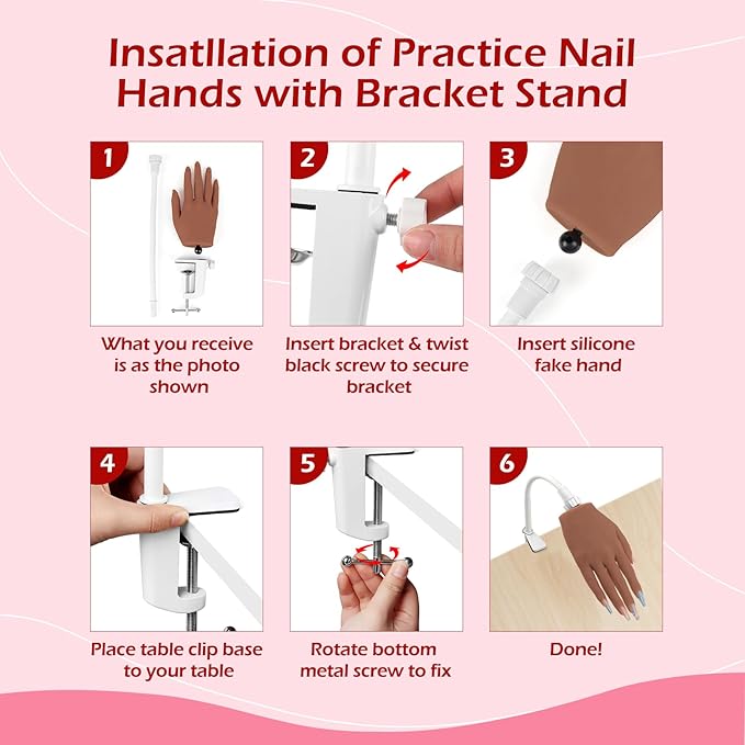 LIONVISON Practice Hand for Acrylic Nails, Silicone Nail Hand Practice, Flexible Fingers Fake Training Hand False Mannequin Hands for Nail Practice, Hand Model Kit for Nail Supplies Manicure Beginners