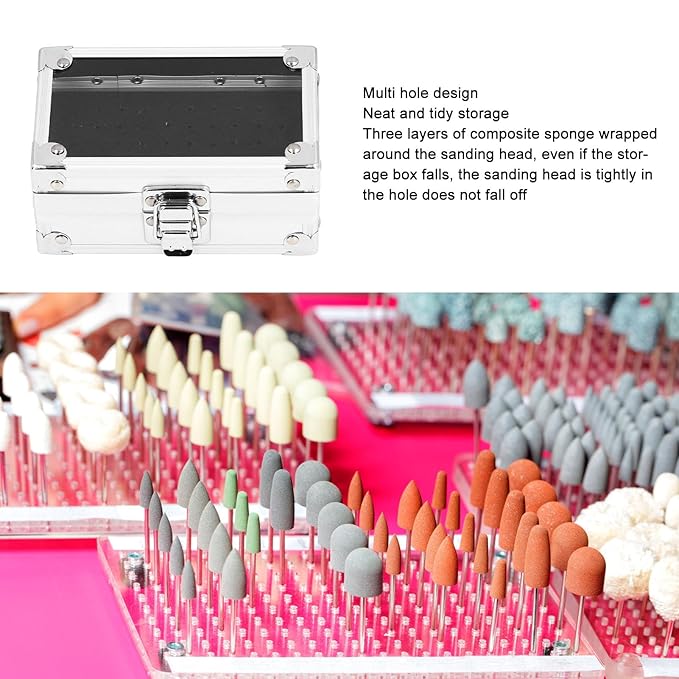 Nail Drill Bits Holder, Aluminum Alloy and Acrylic Organizer with Transparent Flip Cover and Lock Design for Secure Storage of Multiple Drill Bits