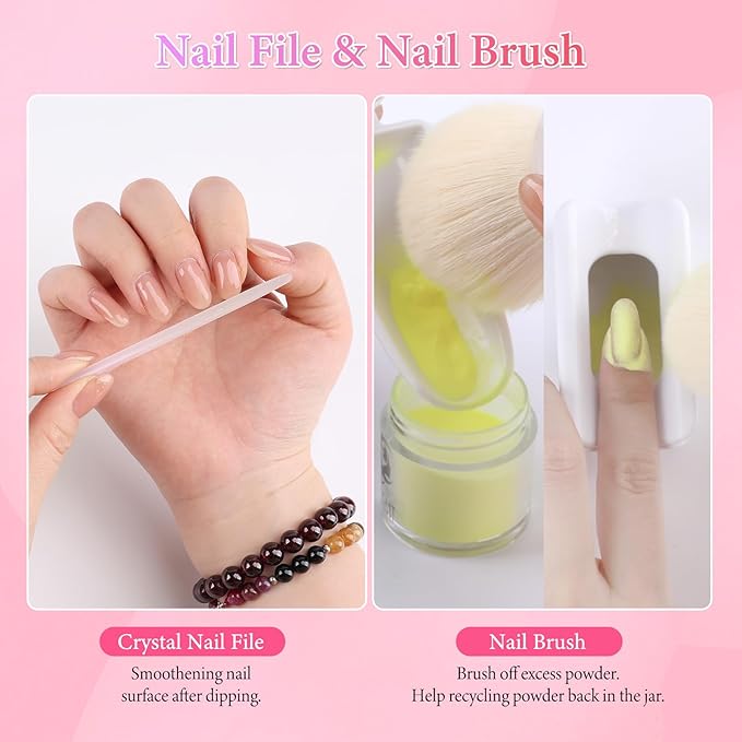 Dip Powder Recycling Tray System, Portable Nail Dip Powder Tray Kit with Nail Dust Brush, Glass Nail File, French Nail Art Manicure Essential Tool, Makeup Tool Glitter Saver(White)