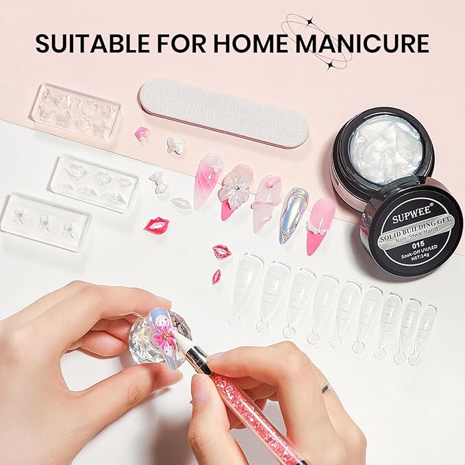 Pearl White Solid Builder Gel for Nails with 3D Flowers Nail Mold Extension Molding 3D Nail Art Gel Soak Off UV Gels