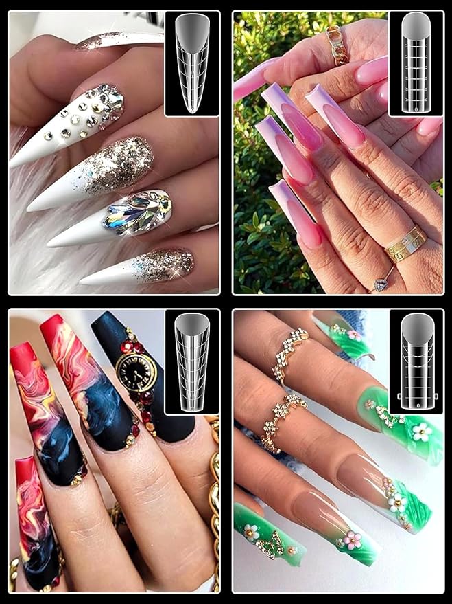 TOROKOM Dual Forms for Poly Nail Gel 288PCS Dual Nail Forms Molds Stiletto Coffin Ballerina Acrylic Nail Tips 12 Shapes for Builder Gel Manicure Nail Art Design Salon DIY at Home