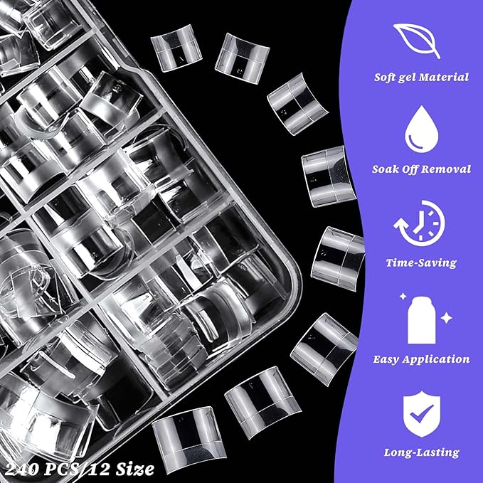 240pc Fake Toenails Half Cover Gel Toe Nail Tips Clear Press on Toenail, Short Square Fake Toes Nails Tips French Gel Toenails Extrension False Toe Nail Feet Artificial Toenail Tip
