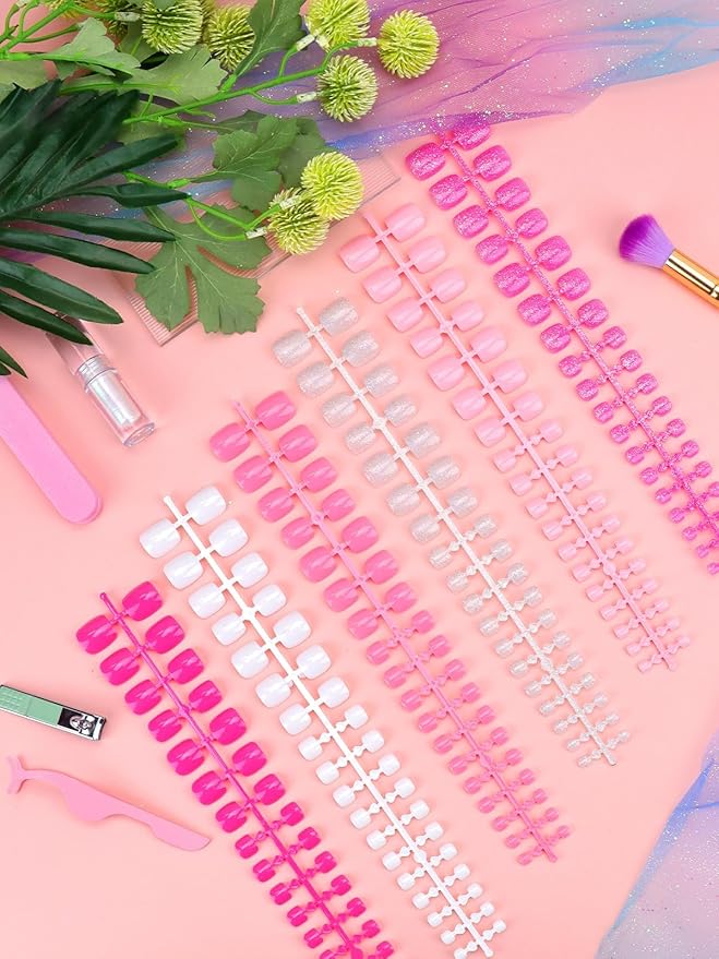 EBANKU Press On Toenails Short, 216 Pcs Square Toe Nail Tips Solid Color False Toenails 18 Sizes Press On Nails Full Cover Nail Tips with Nail Glue for Nails DIY Salon Home