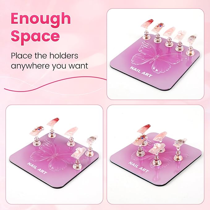 TADOPRO Nail Art Stand for Press Ons Fake Nail Tip Holder for Painting Nails Acrylic Nail Display Practice Kit with Magnetic Metal Base Nail Art Supplies Home DIY & Salon Use（pink02）