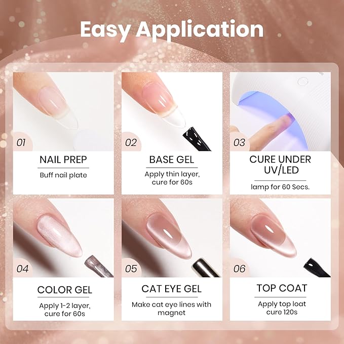 Beetles Silk Serum Nude Cat Eye Gel Nail Polish - 15ML Nude Gel Polish Cat Eye Base Color Glitter Magnetic Translucent Glassy Effect Soak Off UV French Nail Art DIY Manicure Gift for Women