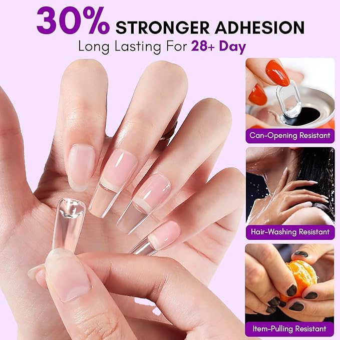 Makartt Solid Gel Adhesive for Press-On Tips – Extra Strong Nail Bonding Kit with Remover & Vitamin E Formula, Includes 5 Wooden Sticks for Easy Removal