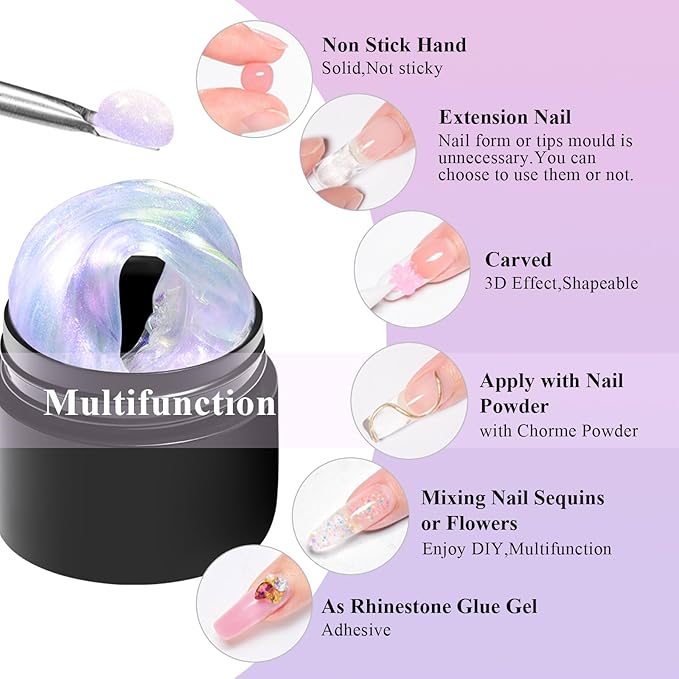 MEET ACROSS 9Pcs 3D Builder Gel Kit for Nail Art Aurora Pink Non Sticky Hand Carving Extension Solid Builder Gel for Nails with Silicone Pen Manicure Kit 4 Colors