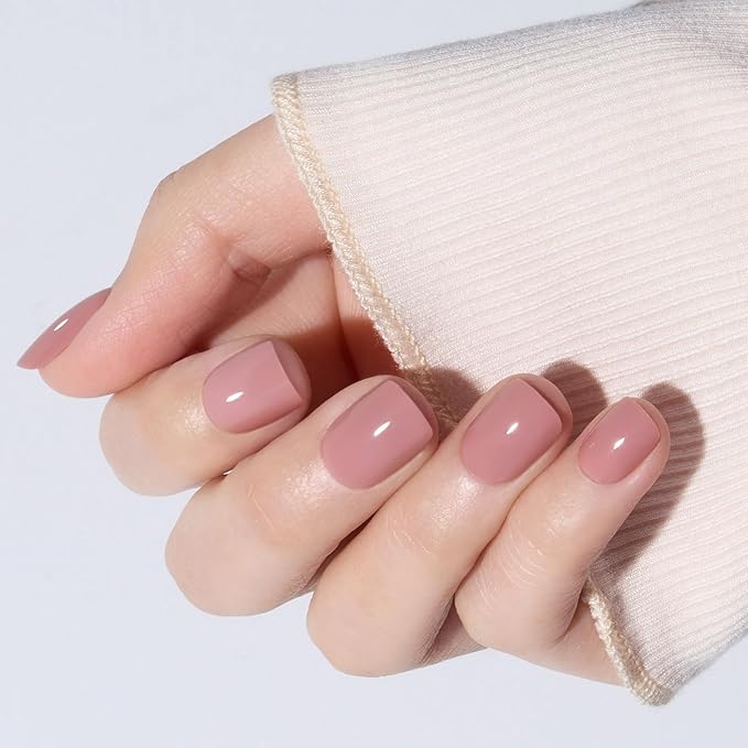 Modelones Extra Short Press on Nails, Squoval Fake Nails, Reusable Nail Kit with Nail Glue Adhesive Tabs Mini Nail File, Nails Press Ons 32Pcs 16 Sizes, Cosy Pink, Spring Women Girl Gift