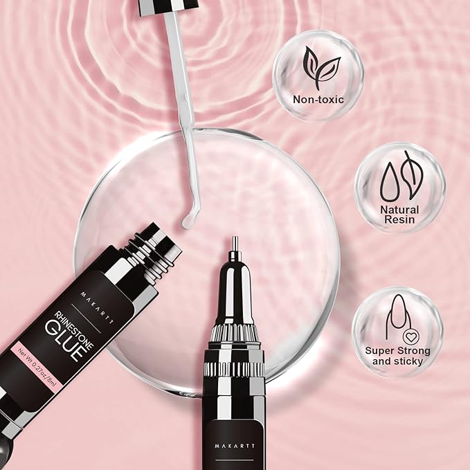 Makartt Nail Rhinestone Glue with Clear Blooming Gel Bundle, Clear Nail Glue Precision Pen Nail Art Glue Gel, 15ml UV LED Soak Off Nail Art Polish for Spreading Effect