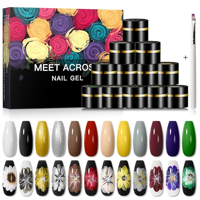 12 Colors Painting Gel, Gel Nail Polish Kit with Painting Drawing Nail Brush Pen, Soak Off UV LED Gel Polish Set, Gel Paint for Nail Art Drawing Gel Nail for Art Design