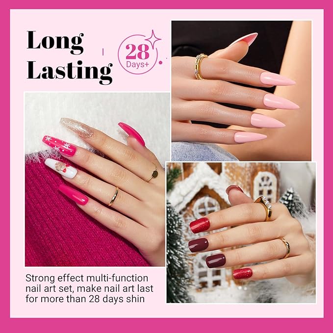 JODSONE 23 PCS Glitter Gel Polish with Soak off Base Coat Matte and Glossy Top Coat Glitter 2026 Valentine's Day Red Pink Color High Shine and Fashion Gel Nail Polish Kit