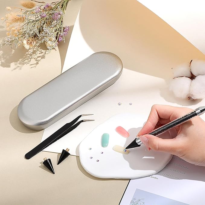 Tatuo Rhinestone Picker Tool Set Wax Pen for Rhinestones Diamond Art Painting Dual Head Dotting Pen with 2 Extra Wax Tips and 1 Nail Art Tweezer for Nail Art DIY Crafts(Black)
