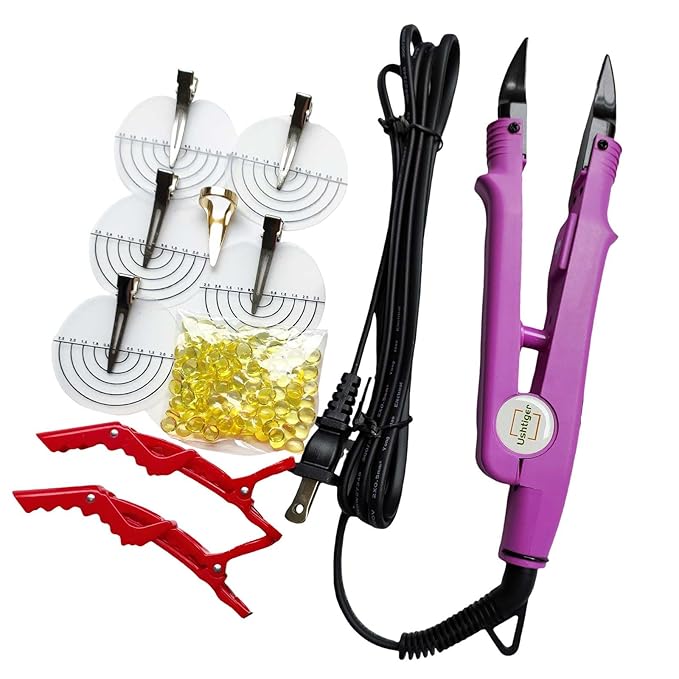 Professional Hair Extension Iron Fast Heat-up Fusion Connector Bonding Tool for Salon Adjustable Temperature Control U Tip Human Hair Extensions Keratin Glue Pink