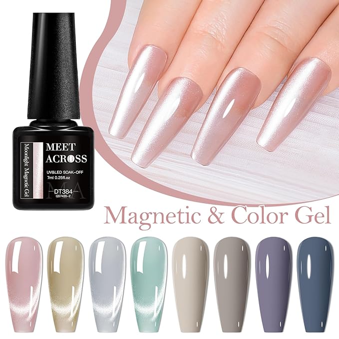 MEET ACROSS 8pcs Gel Nail Polish Set, Soak off UV LED Lamp Gel Nail Polish Cat Eye Set Home Gel Manicure Kit 7ml (Cat Eye + color Gel-3)