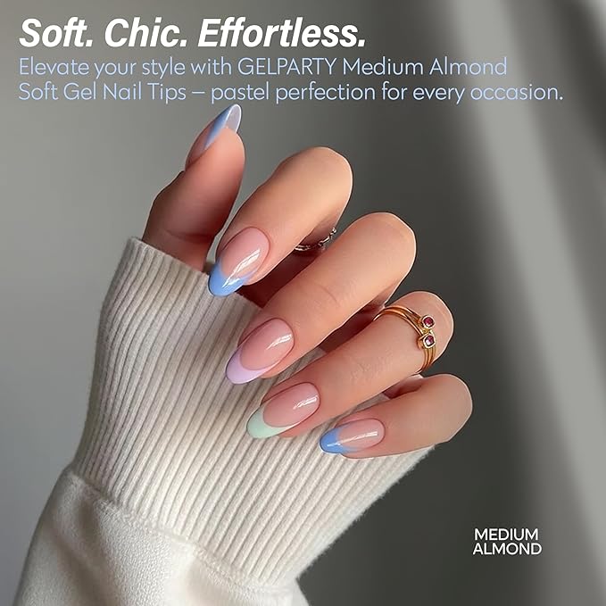 GELPARTY Soft Gel Nail Tips Medium Almond - 240Pcs Pre-Buffed Matte Full Cover Tips - No Filing Needed, Soak Off Gel Extension System - Clear False Nails (12 Sizes)