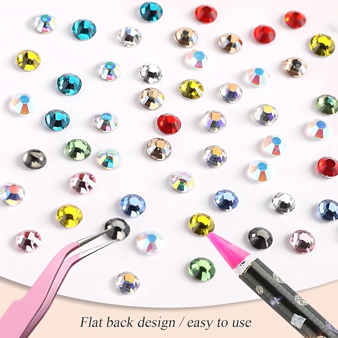 Nail Gems and Rhinestones Kit, White Nail Pearls Flatback Rhinestones Bedazzling Diamond Rainbow Crystal Jewels,Gold Beads for Nails, Nail Art Accessories Decoration with Picker Tools