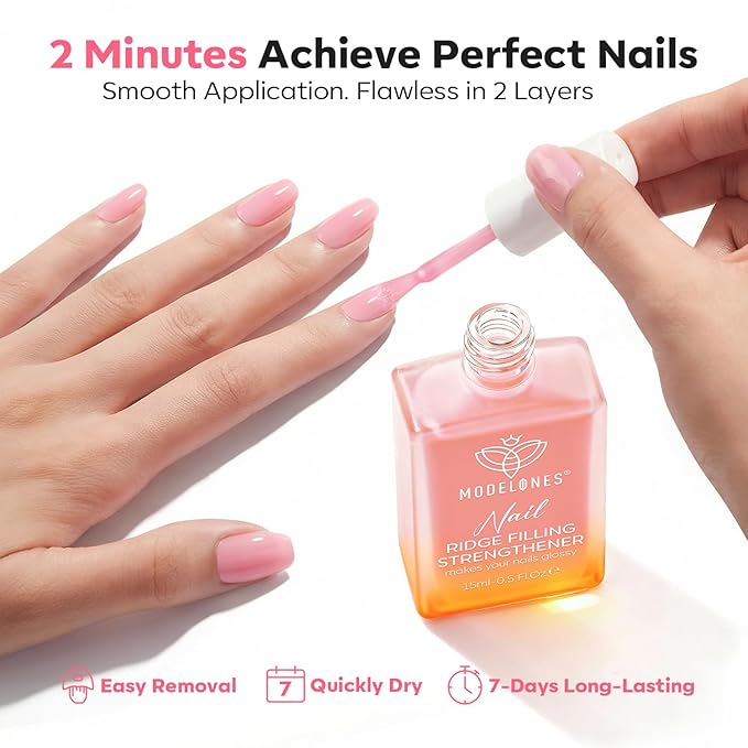 modelones Nail Strengthener and Growth Pink Nail Polish Scented Nail Repair for Damaged Nails Hardener Extra Strong and Growth for Women Nail Care Natural Concealer Foundation 15 Ml 0.5 Fl Oz